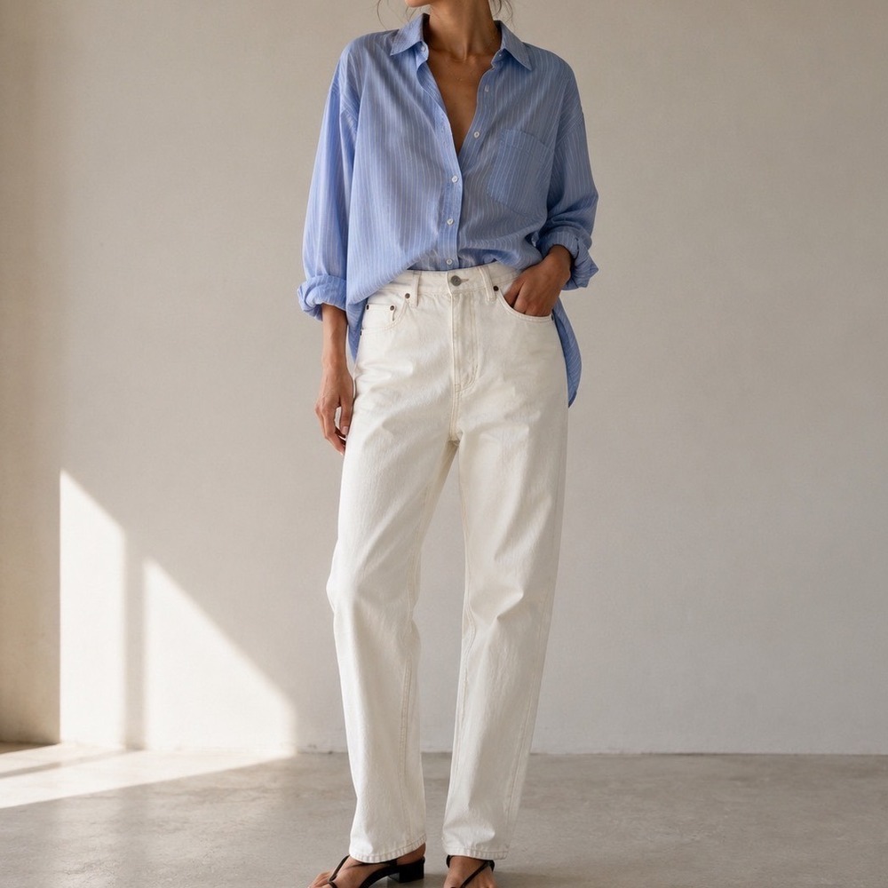 Acne Studios Log White Jeans Womens 26/32 Straight Leg Button Fly 30G176-164